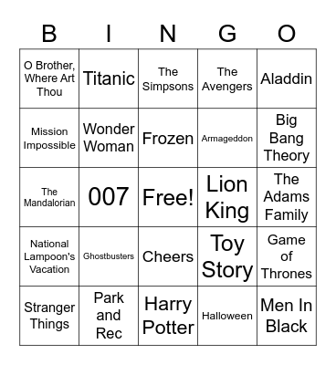 Movies and TV Themes Bingo Card