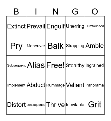 Vocabulary Bingo Card