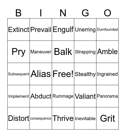 Vocabulary Bingo Card