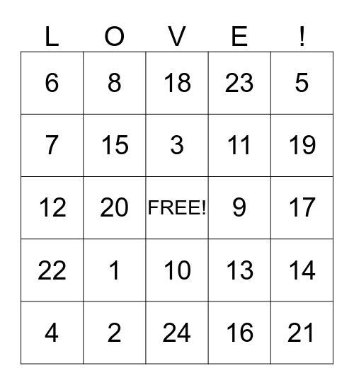VALENTINE Bingo Card