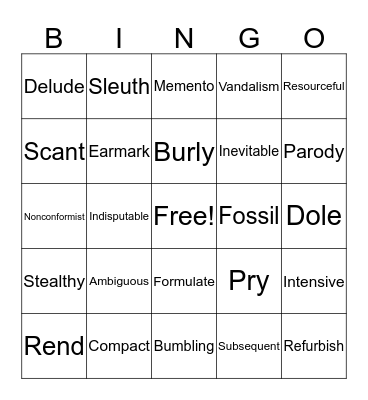 Vocabulary Bingo Card