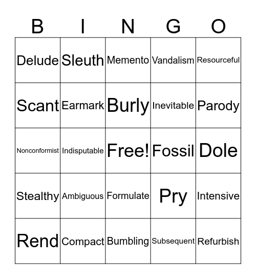 Vocabulary Bingo Card