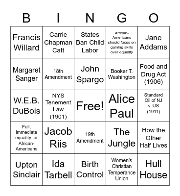 Progressive Reformer Bingo Card
