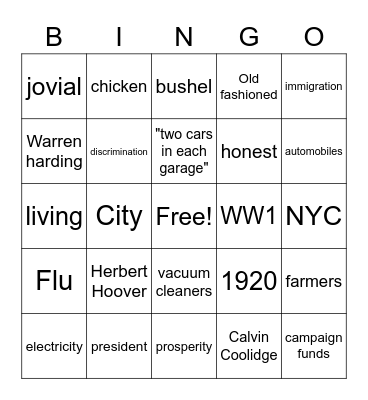 Roaring 20's Bingo Card