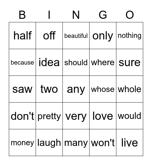 Red Words 70 Bingo Card