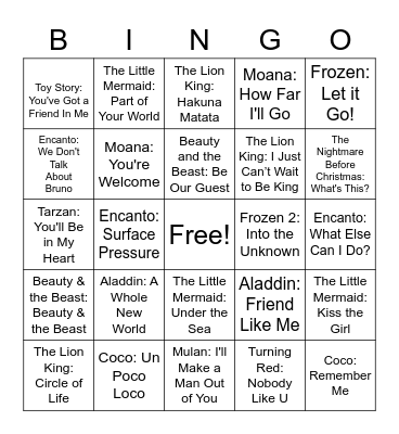 Disney Bingo Card