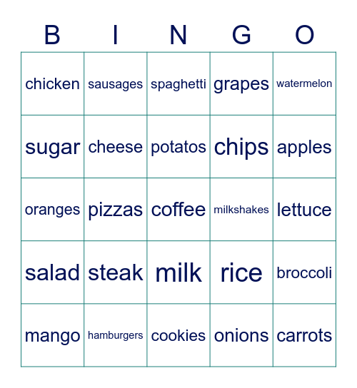 Bingo - Food Bingo Card