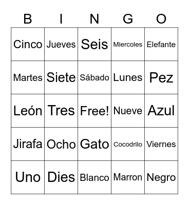 Spanish Bing Bingo Card