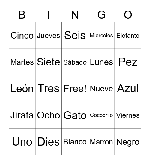 Spanish Bing Bingo Card