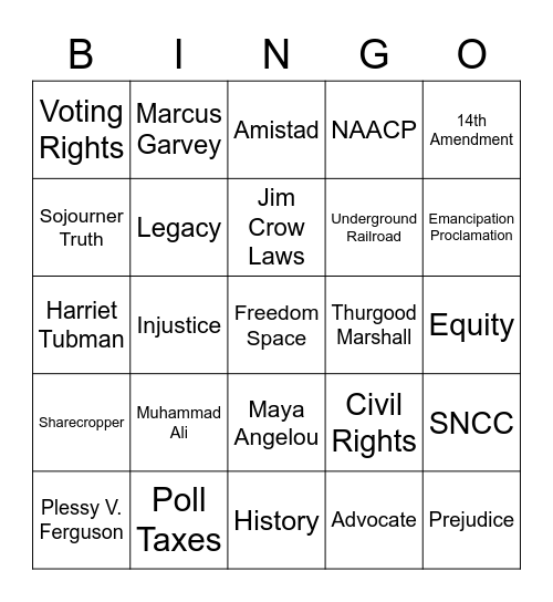 Black History Bingo Card