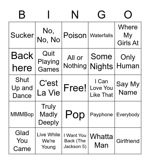 Boy/Girl Bands Bingo Card