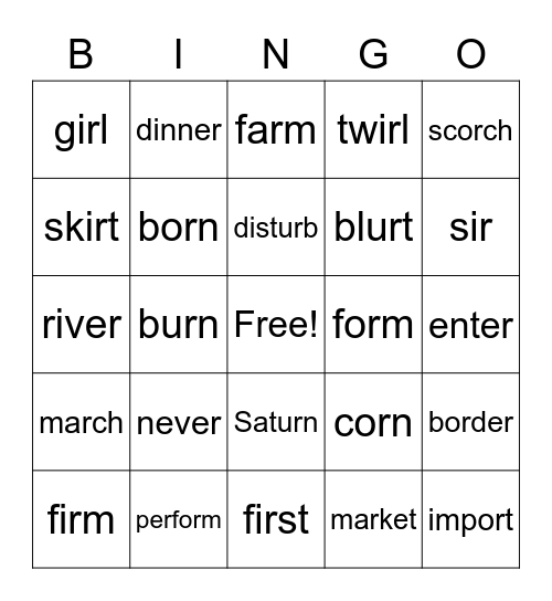 Bossy "r" Words Bingo Card