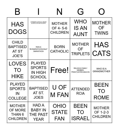 GETTING TO KNOW YOU BINGO Card