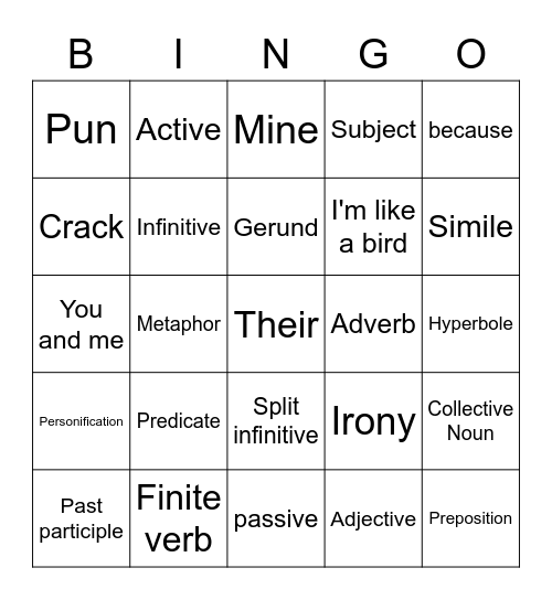 Language Bingo Card