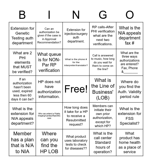 NIA March Bingo Card