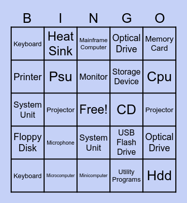 COMPUTER COMPONENTS BINGO Card