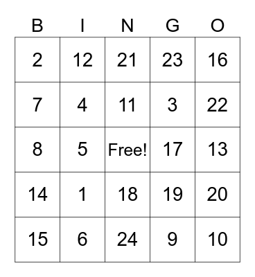 Spanish Bingo Card
