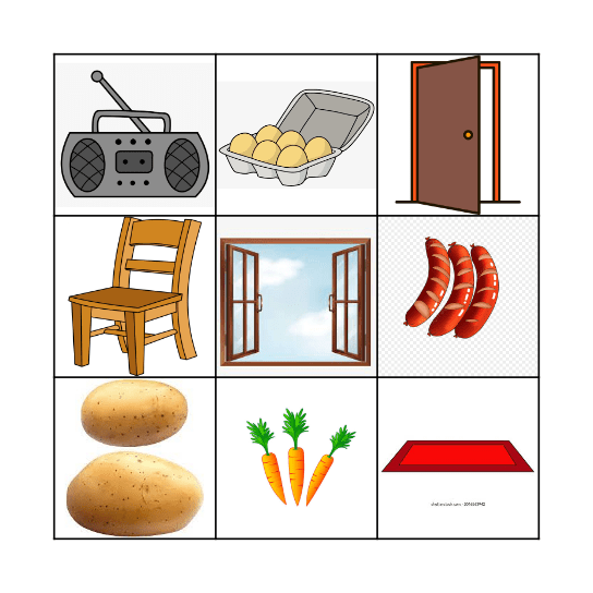 Food and Things in a room Bingo Card