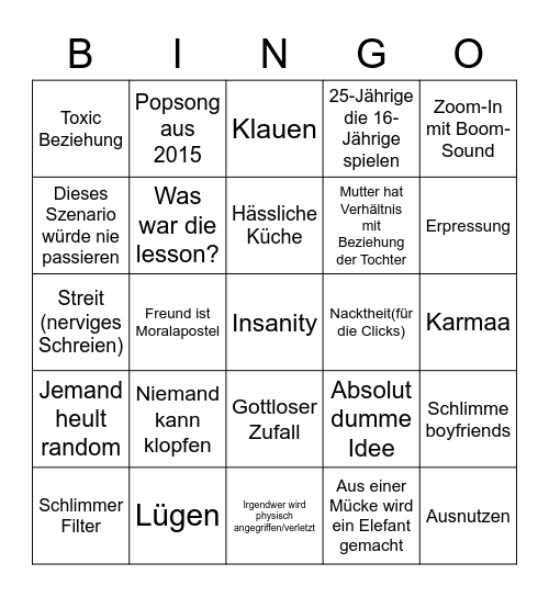 Hilf Mir Bingo Card