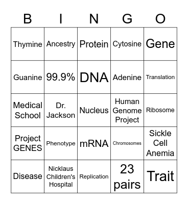 DNA Bingo Card