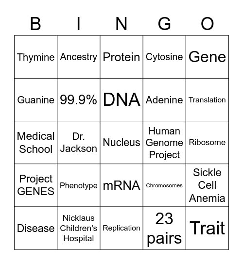 DNA Bingo Card