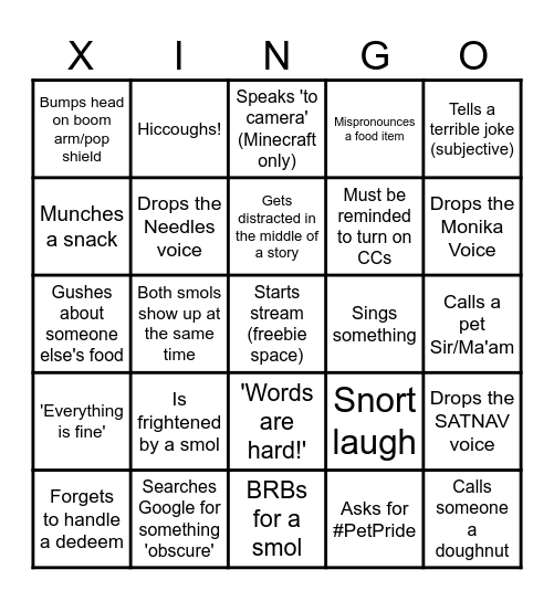 Xyta Streams - Bingo Joy! Bingo Card