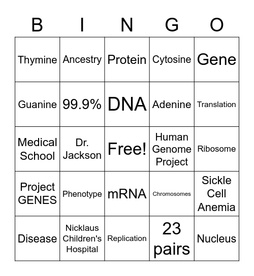 DNA Bingo! Bingo Card