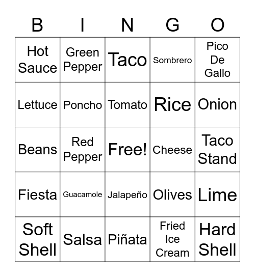 Taco  'bout  BINGO Card