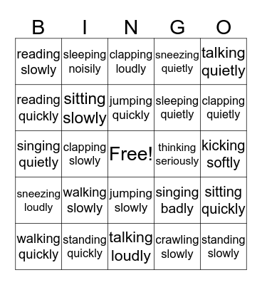 Verbs + Adverbs Bingo Card