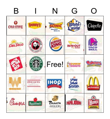 Fast Food Bingo Card