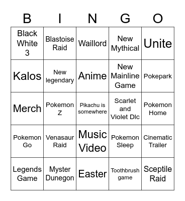 Pokemon presents Bingo Card
