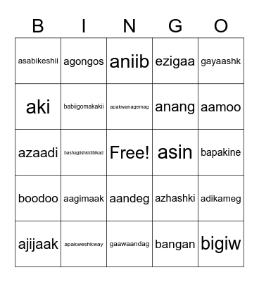 Gagwe study guide nature words BINGO Card