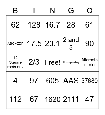 Trigonometry Geometry Review Bingo Card