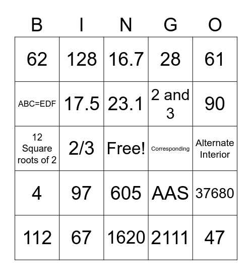 Trigonometry Geometry Review Bingo Card