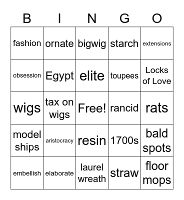 Wild and Wacky World of Wigs Bingo Card