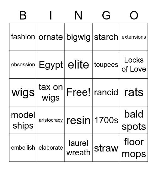 Wild and Wacky World of Wigs Bingo Card