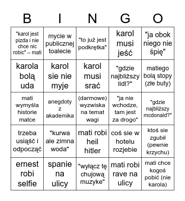 malta trip Bingo Card