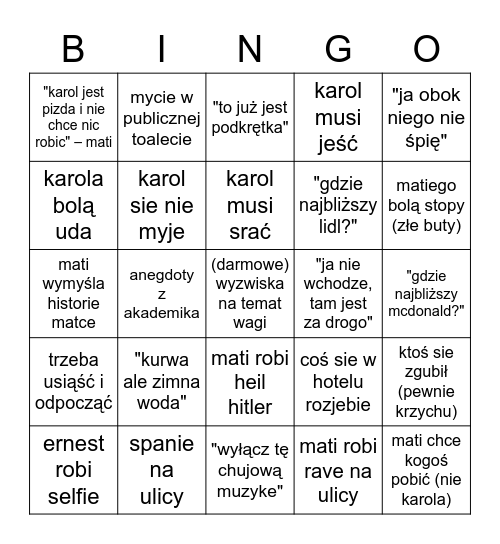 malta trip Bingo Card