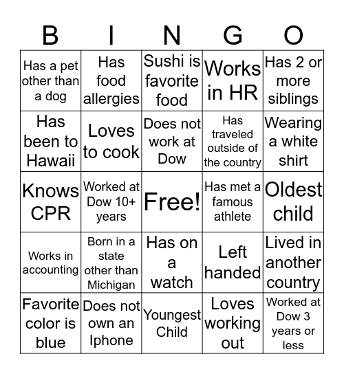 Get to Know You Bingo! Bingo Card