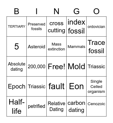 Geologic Time Scale Bingo Card