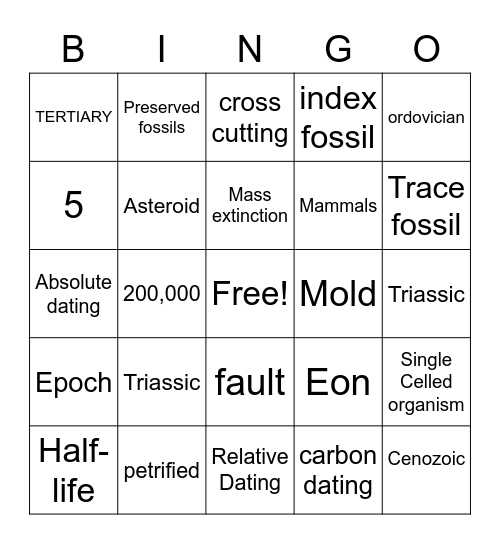Geologic Time Scale Bingo Card