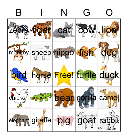 Animal Bingo Card