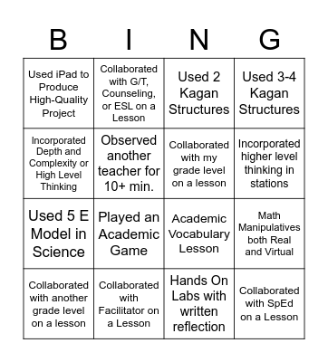 Teacher Planning Bingo Card