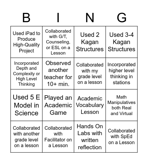 Teacher Planning Bingo Card
