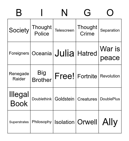 SOCIETY Bingo Card