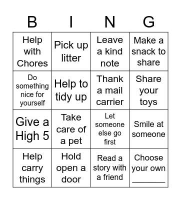 Acts of Kindness Bingo Card