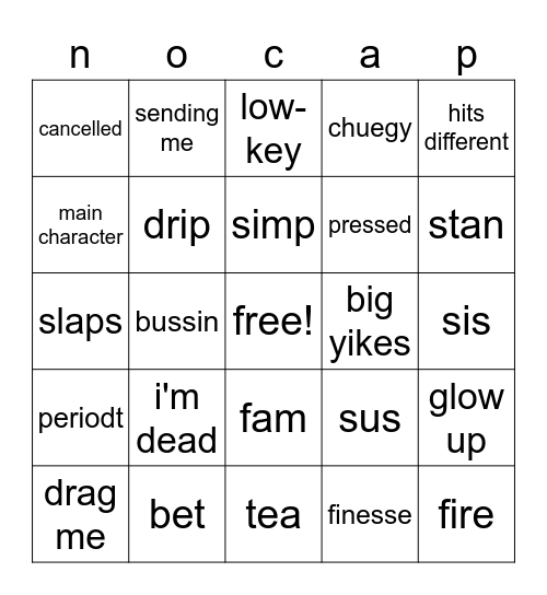 gen z no cap Bingo Card