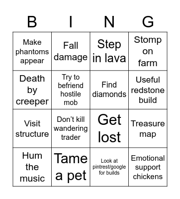 Seagull.exe's Minecraft Bingo Card