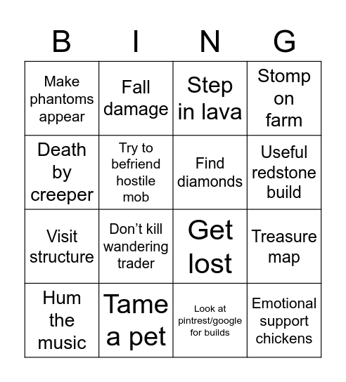 Seagull.exe's Minecraft Bingo Card