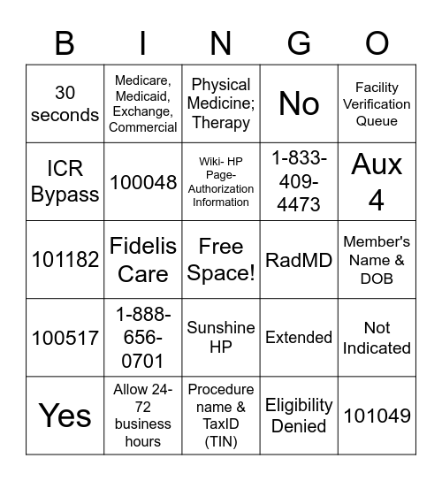 March NIA Bingo Card